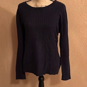 Talbots dark navy cable knit sweater with long sleeves